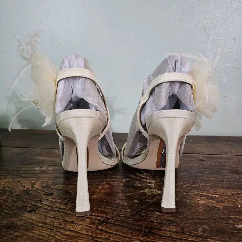 Sam Edelman‎ Leana Flower Strap Heel Pearl Ivory Silk Size 8.5